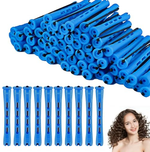 keyxer 60 Pezzi Bigodini per Capelli Corti, Bigodini da 0,35 Pollici per Capelli Corti, Set di Heatless Hair Curler Professionali per Salone o Viaggio (Blu)