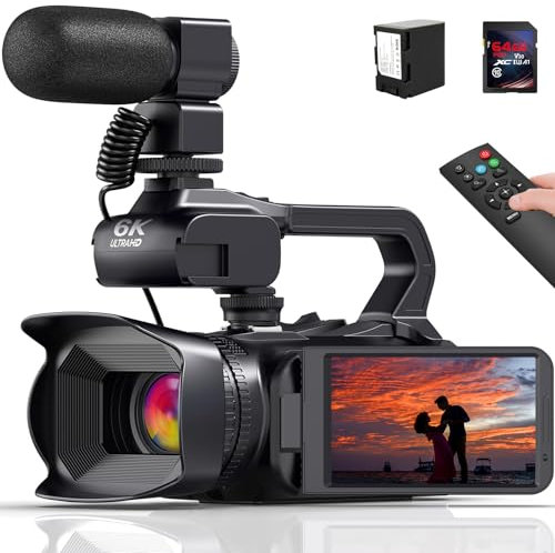 Videokamera 6K Camcorder 64MP 18X Digitalzoom Vlogging Kamera mit IR Nachtsicht für YouTube, HD Webcam Camera WiFi Videokamera mit 4500mAh Akku, SD-Karte, Stabilisator, Mikrofon und 2,4G Fernbedienung