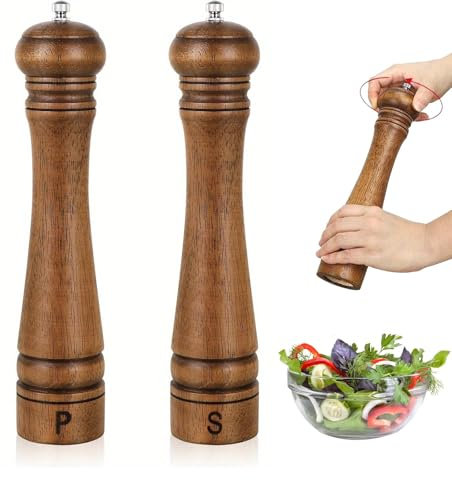 Lot de 2 moulins à sel et à poivre manuels en bois de chêne rechargeables avec noyau en céramique réglable, pour barbecue, décoration de cuisine, restaurant, hauteur 30 cm (taille : 30 cm)