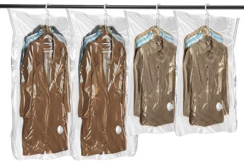 Flintronic 4 Buste Sottovuoto Vestiti, Confezioni Sacchetti Sottovuoto Vestiti da Appendere, per Abiti, Trasparenti e Riutilizzabili, per Abiti, Cappotti, Giacche(135 * 70cm*2+110 * 70cm*2)