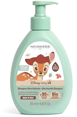 NATURAVERDE - Disney Baby Bambi, Shampoo Ultra Delicato 250ml, Estratti di Avena e Camomilla, Deterge Pelle e Capelli del Bebè