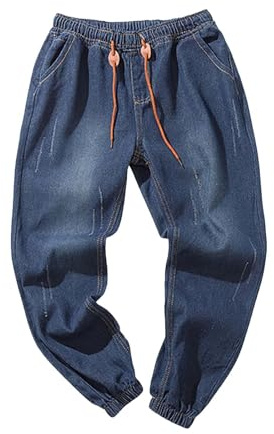 Pantalones vaqueros para hombre elásticos con goma elástica, pantalones deportivos con puños, tallas grandes, vaqueros, algodón, trekking, transpirables, cómodos, pantalones de mezclilla, relajados