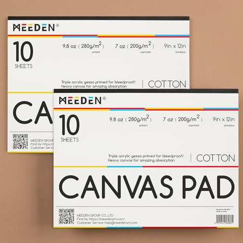 MEEDEN Bloc de papel de lienzo para artista: 22,8 x 30,5 cm, 20 hojas (350 g), papel de lona con triple imprimación para adultos y estudiantes, suministros de arte para pintura al óleo, acrílico y