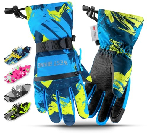 West Biking Skihandschuhe Kinder, 3M Thinsulate Warm Handschuhe Kinder Wasserdicht Winddicht, Winterhandschuhe Touchscreen, Kinder Handschuhe Winter Für 6-12 Jahre Jungen Und Mädchen
