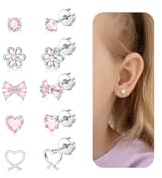 Boucles d'oreilles pour filles, hypoallergéniques en argent avec tiges plates pour enfants, bébés, femmes, légères, papillon en titane, cœur, fleur, zircone avec fermeture à vis pour oreilles