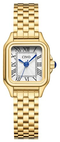 CIVO Reloj Mujer Acero Inoxidable: Dorado Analógico de Cuarzo Cuadrado y Impermeable con Números Romanos - Ideal para Mujeres Profesionales - Oficina y Negocios