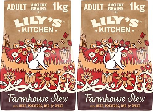 Lily's Kitchen Preparato con ingredienti naturali Cibo secco per cani adulti Stufato di manzo con grani antichi Sacco da 1kg (Confezione da 2)