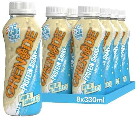 Grenade White Chocolate High Protein Shake, 8 x 330 ml - Ready to Drink Milk Protein Shakes with over 24 g Protein per Bottle