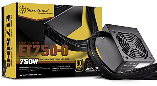 SilverStone Tek 750W 80 Plus Gold Fixed Cable Power Supply with Flat Black Cables and Quiet Fan Curve SST-ET750-G
