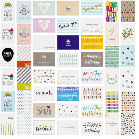 144 Pack All Occasions Greeting Cards Bulk and Envelopes Includes Thank You, Birthday, Sympathy Cards, 48 Designs, 10x15 cm