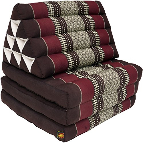 GURU SHOP Thaikissen, Dreieckskissen, Kapok, Tagesbett mit 3 Auflagen - Braun/weinrot, 30x50x160 cm