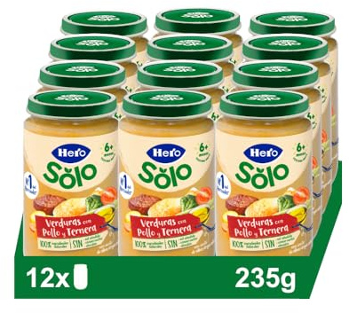 Hero Solo, Tarritos de Verduras con Pollo y Ternera, a partir de los 6 Meses, Baby, Pack de 12 x 235 g
