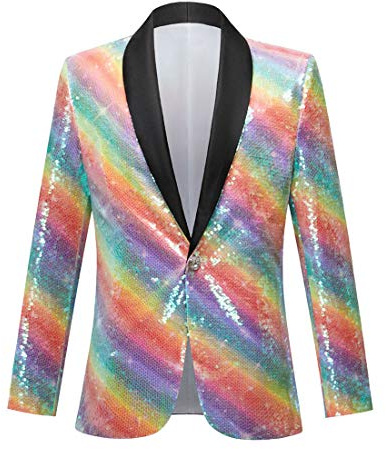 PYJTRL Män grön blå guld löv mönster paljetter blazer, färgrik, 50 SE