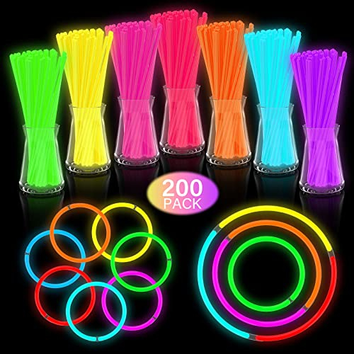 DELEE 200PCS Knicklichter, Leuchtstäbe Party Set, Glow Neon Dunkle Supplies für Kinder, Halloween Dekorationen, Leuchtketten und Armbänder