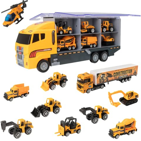 Teamsterz Baustellen Autotransporter Spielzug Set | LKW Spielzeug & Baustellenfahrzeuge Kinder | Sandspielzeug Junge & Mädchen | Spielzeugauto-Launcher | Lagerung & Rampe | Auto Spielzeug 3 Jahre