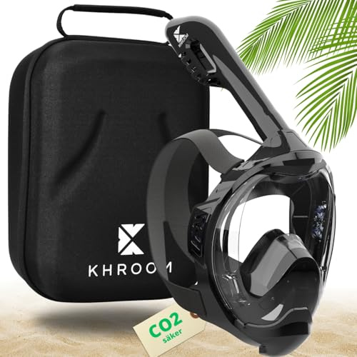 Khroom Maschera da Snorkeling sicura CO2 Maschera a Pieno facciale | Maschera Subacquea per Adulti e Bambini | Maschere da immersione | Seaview Y (L/XL nera + Softcase)