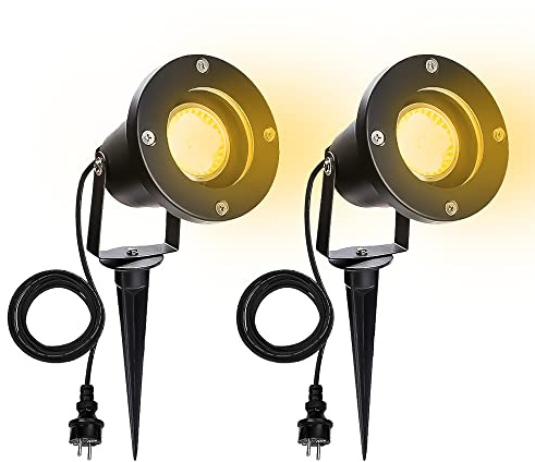 Herrselsam Utomhus LED-spotlight, 2-pack 4 W GU10 med stift, 3 000 K varmvit trädgårdsbelysning, IP65 vattentät lampa för växtterrass