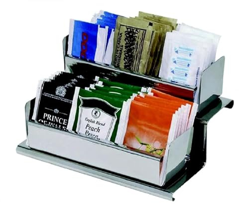 Virsus Portabustine a 2 Ripiani 1135, Misura 18x18x12 cm, Organizer in Acciaio Inox, Stand con 2 Contenitori poggia bustine, Dispenser per bustina di tè, zucchero e tisana, per Bar, Hotel