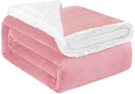 Acomoda Textil - Manta Sedalina y Borreguito Extra Suave para Invierno. Manta Cálida, Ligera y Transpirable para Cama. Mantita Lisa Reversible de Sofá, Sillón y Viaje. (Rosa, 130x160 cm)