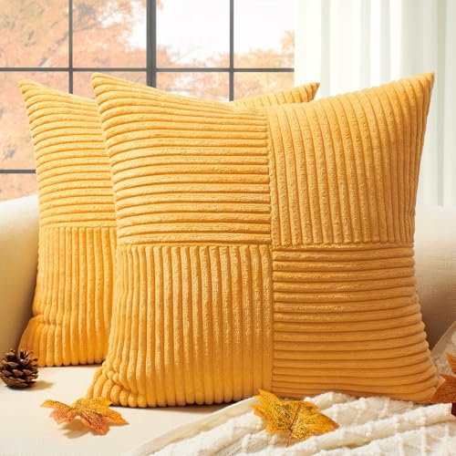 Softalker Boho Kissenbezug Herbst 50x50 Gelb Cord 2er Set Decoration Aesthetic Kissenhüllen Sofakissenbezüge Dekokissen Couchkissen Zierkissen skandinavisch Deko für Wohnzimmer Stuhl Schlafzimmer