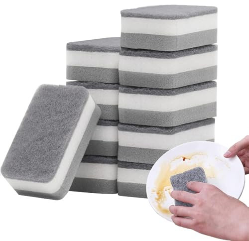 10 Pack Kitchen Cleaning Sponges, Dual-Sided Dish-Washing & Cleaning Scrub Kitchen Sponge - Sponges Washing Up Remove Grease & Burnt on Food
