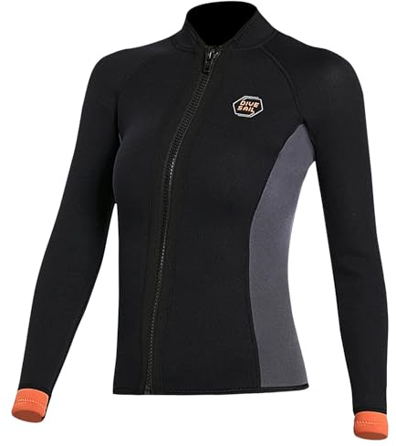 Traje de neopreno chaqueta para mujer de 3 mm, parte superior de neopreno para mantener el calor, manga larga, cremallera frontal, parte superior de neopreno para buceo, surf, esnórquel, natación,