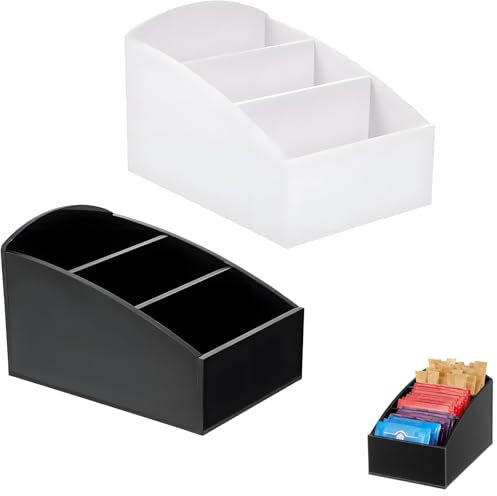 Wjelet 2pcs Tea and Coffee Organiser,Tea Storage Boxes, 3 Compartments Acrylic Hotel Tea Box Organiser,for Tea Bags, Storage Box for Tea Bags, Sugar, Coffee(Black/White)