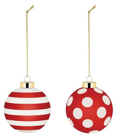 Alessi Delight NZ04SET2 – Set aus Zwei Christbaumkugeln, aus Mundgeblasenem Glas, Durchmesser 6 cm, Rot, Weiß, Gold