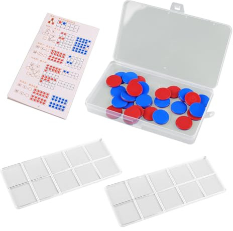 KINHARD Jetons De Jeux Écolier, 50 Pièces 25 mm Counting Chip en Plastique, Ronds Double Face Compteurs Dapprentissage, avec Grille Décimale, pour Apprendre à Compter, Additionner et Soustraire