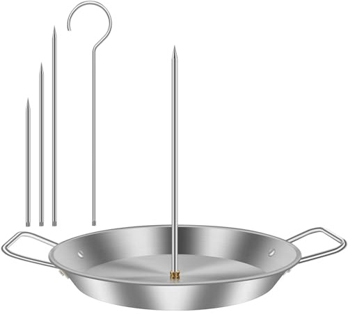 Vertical Meat Kebab Skewer Stainless Steel with Handles Vertical Skewer Grill Stand Barbecue Rack with 3 Different Sizes Replacement Spikes and 1 Hooks Hanging for Whole Chicken Fish Sausage Steak