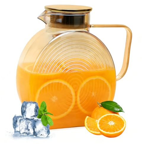 Wapasezyar Caraffa in vetro da 2,2 litri/74 once, caraffa in vetro con coperchio, facile da pulire, per il frigorifero, brocca per tè freddo, latte, caffè, vino, vetro borosilicato