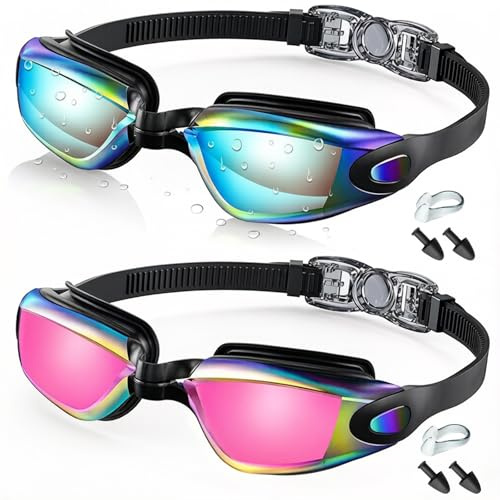 Houbobo Swimming Goggles, 2 Pack Anti-Fog Swim Goggles | No Leaking Swim Pool Goggles for Men Women Adults Teenager
