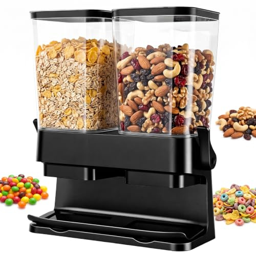 Müslidispenser 2-pack, müslidispenser dubbel, dubbel 3 l lufttät müsli-förvaringslåda, livsmedelsdispenser, majsdispenser för flingor, nötter, kaffebönor, godis, husdjursmat