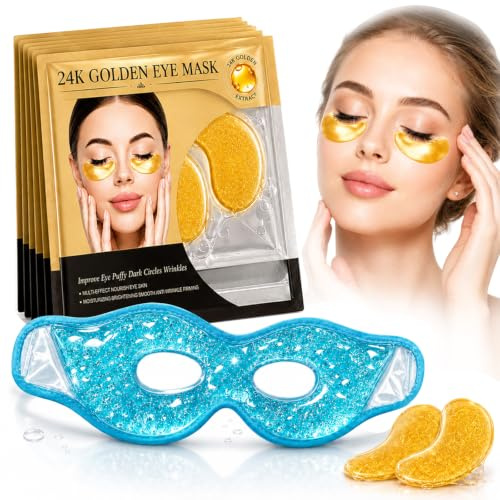 20 Patchs Yeux Or 24K avec Masque Yeux Froid, Patchs Pour Les Yeux Hydrogel Collagène et Acide Hyaluronique, Patch Contour des Yeux Hydratant, Soin Beauté pour Femme à la Maison Bureau Voyage,Doré