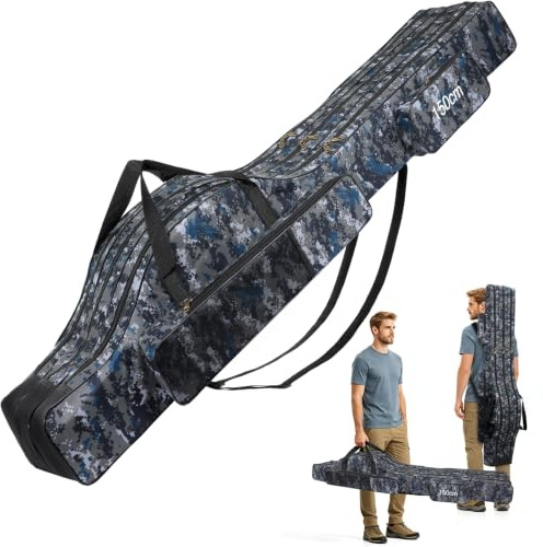 Lomffy Sac de Pêche 150CM, Sac De Canne À Pêche Portable 3 Couches Grande capacité Pliable Sac pour matériel de pêche Imperméable Sac de Rangement pour pêche Accessoires De Pêche avec Sangle Réglable