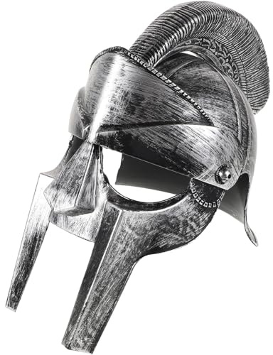 NULYLU Medieval Knights Helmet for Adults and Older, Silver Plastic Roman Soldier Helmet with Versatile Design and Detailed Finishing, for Themed Events and Cosplay