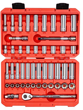 TEKTON 3/8 Inch Drive 6-Point Socket and Ratchet Set, 46-Piece (5/16-3/4 in., 8-19 mm) | SKT15301