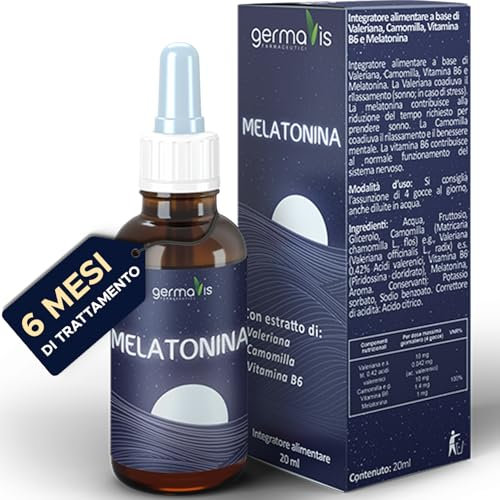 Germavis Farmaceutici Melatonina Bambini Gusto Miele - Integratore Melatonina Gocce Junior con Valeriana, Camomilla, Vitamina B6 20 ml Made in Italy (Adulti)