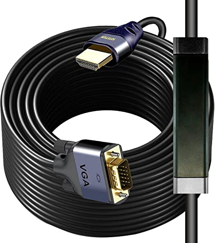 2K HDMI till VGA guldpläterad HDMI till VGA 25 fot kabel kompatibel med dator, stationär dator, bärbar dator, PC, skärm, projektor (ej kompatibel med MacBook eller PS4) grå, HDTV, Raspberry Pi, Roku,