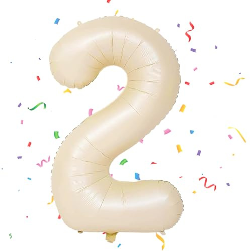 VUCDXOP Ballon Zahl 2, 40 Zoll – Cremefarben, aufblasbar, Helium – Dekoration für Geburtstag und Hochzeit