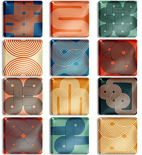 Berkin Arts Set di 12 Calamite da Frigo 3D Simpatici Decorativo Magneti per Frigorifero Durevoli Quadrato Illusione ottica linea geometrica blocchi colorati nodo onde cerchi per lavagna da ufficio