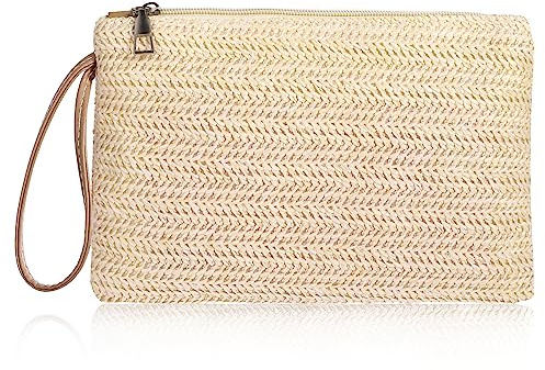 Molain Womens Straw Clutch Handbag - Bohemian Summer Beach Woven Purse With Zipper - Sea Wristlet for Women Girls