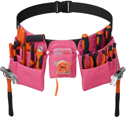 KOYYTO 19 Pocket Tool Belts - Gardening Belt with Quick Release Buckle,Adjustable Utility Belt,Work Apron for Men and Women,for Gardening,Electrician,Carpenter,Construction Tool Belt,Gifts (Pink)
