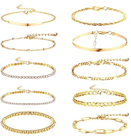 Dochais 10 Stycken Guldarmband Set, Justerbart Boho-Armring, Modesmycke Med Gem, Guldkedjor, Zirkoniumdioxid för Kvinnor Flickor