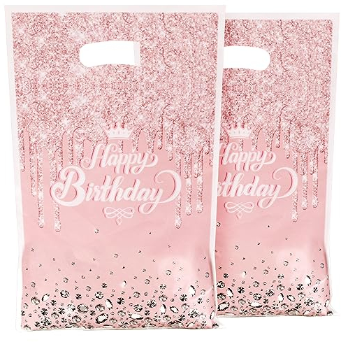 30 Stück Geburtstagstüten Süßigkeiten Geschenktüten Kindergeburtstag Gastgeschenke Tütchen Cookie Partytüten mitgebsel Geburtstag Tüten für Mädchen Jungen Geschenk Giveaways Party (30 Rosa)