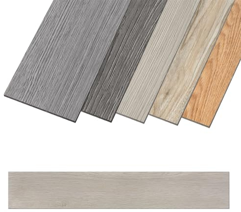 Aufun Pavimento in PVC Autoadesivo 36 Pezzi 5.02m², Piastrelle per Pavimenti con Texture di Legno, Pavimento in Vinile Resistente all'Acqua e Antiscivolo, Per Cucina, 91x15cm (Quercia Bianca)