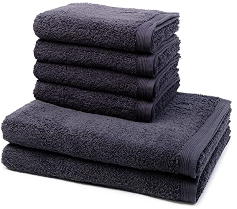 Möve - 6 teiliges Frottier-Set - Superwuschel (4 X Handtuch 2 X Duschtuch im Set) - 520 g/m2 - Baumwolle - Walkfrottee - saugstark - weich und flauschig - Dark Grey