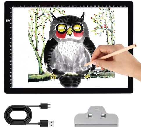 TSOCOS Leuchttisch A4, Leuchtplatte Diamond Painting Zubehör mit 3-Stufen-einstellbare Helligkeit, Type-C USB-Ladegerät für Diamantmalerei, Vinyl-Entfernung, Zeichnen
