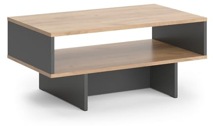 Vicco Couchtisch Josef, Anthrazit/Goldkraft Eiche, 80 x 46.2 cm mit 1 Regal, zur Aufbewahrung von Zeitschriften und Fernbedienungen