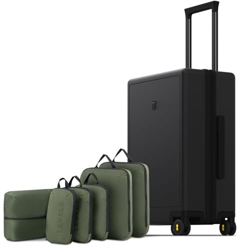 LEVEL8 Maleta Cabina Microdiamante TSA +Neceser6p 54.5x37x23.5cm,40L,Negro | Ligera y Resistente,4 ruedas silenciosas,PC